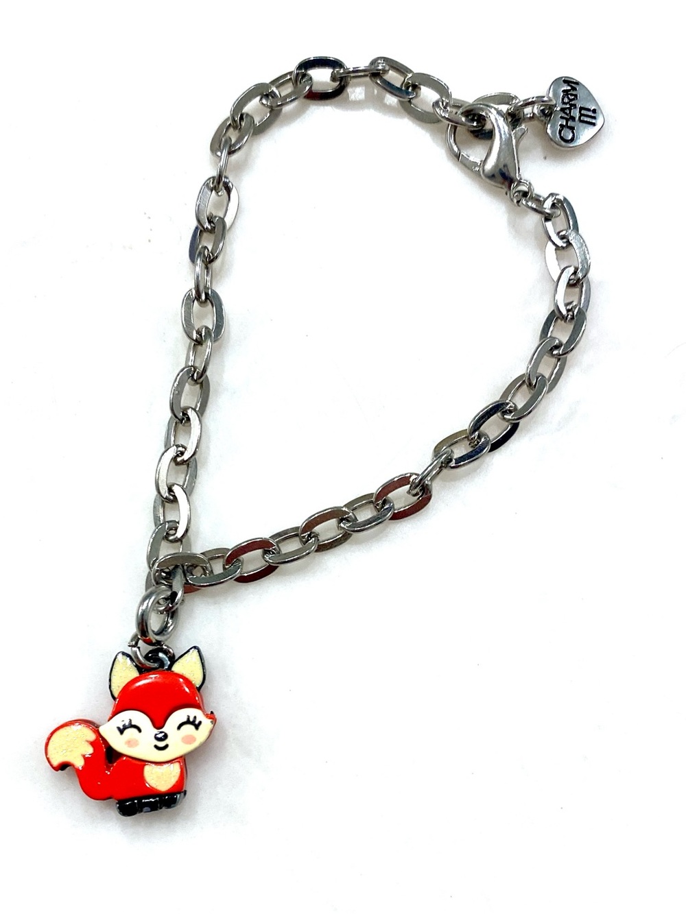 Red Fox Charm Bracelet on Silver-Tone Chain